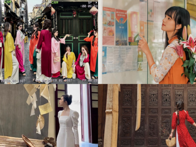 Du lịch - Giới trẻ Hà Nội "đu trend" diện áo dài chụp ảnh khắp phố phường, Tết đến thật gần rồi!