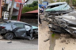 Tin tức trong ngày - Clip: Phóng như tên bay tông đổ tường nhà ven tỉnh lộ, ô tô vỡ nát, rơi bánh