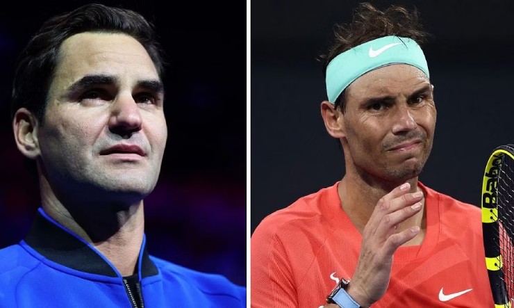 Người hâm mộ lo lắng Nadal (áo cam) có thể giải nghệ theo cách Federer (áo xanh) đã từng