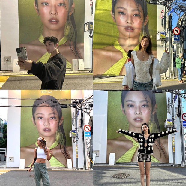 Hình ảnh các khách hàng đứng xếp thành một hàng dài đợi chụp ảnh&nbsp;cùng tấm billboard khổng lồ của Jennie.