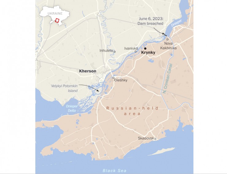Dòng sông Dnieper và phía tả ngạn (bờ đông) do Nga kiểm soát. Nguồn: VIỆN NGHIÊN CỨU CHIẾN TRANH/WAHSINGTON POST