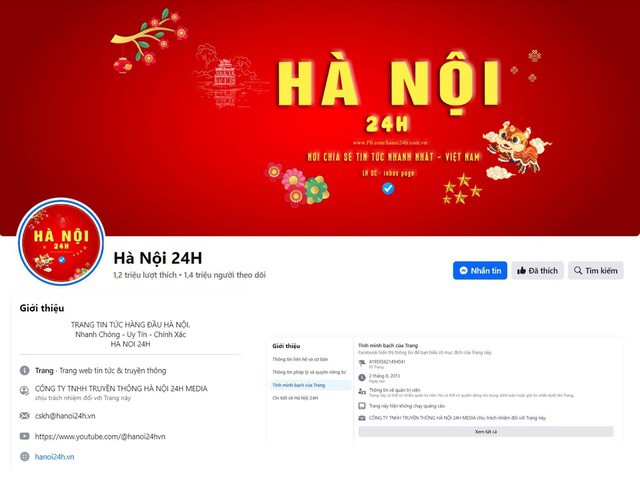 Fanpage Hà Nội 24h trên mạng xã hội Facebook . Ảnh: Fanpage Hà Nội 24h