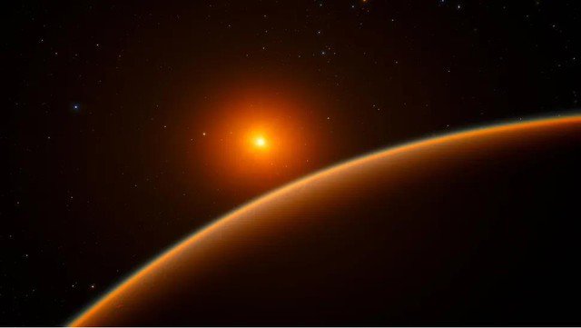 Hành tinh LHS 1140b và ngôi sao mẹ mờ ảo của nó - Ảnh đồ họa: ESO
