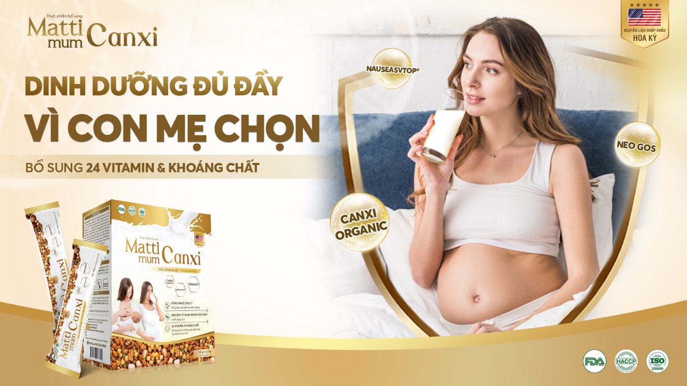Sữa hạt cho mẹ bầu và mẹ sau sinh Matti Mum Canxi&nbsp;bổ sung 24 loại vitamin và khoáng chất.