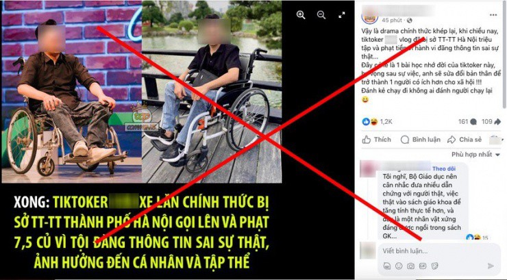 Đại diện Thanh tra Sở Thông tin và Truyền thông Hà Nội bác tin xử phạt tiktoker ngồi xe lăn. Ảnh chụp màn hình