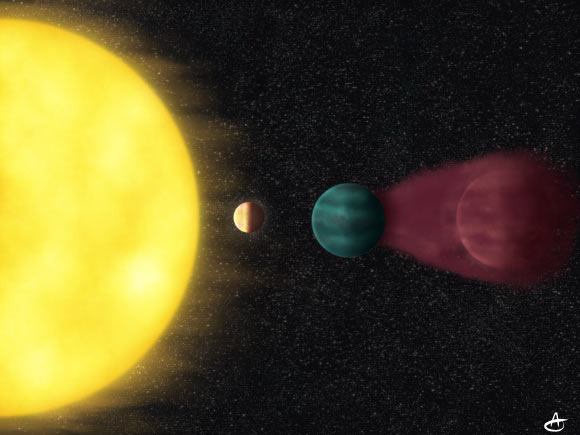 Hệ sao HD 63433 với HD 63433d là hành tinh nằm gần sao mẹ nhất, bị khóa thủy triều - Ảnh: NASA