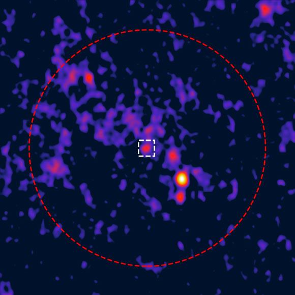 Cụm sao cầu 47 Tucanae và vị trí phát hiện ra tín hiệu vô tuyến lạ - Ảnh: CISRO