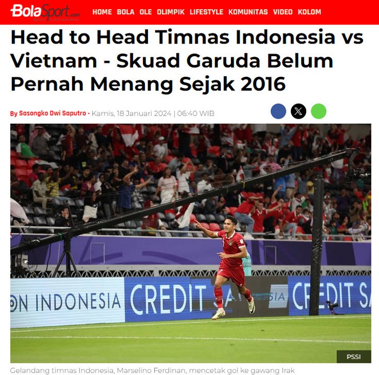 Tờ Bola Sport nói về chuỗi trận không thắng của ĐT Indonesia trước ĐT Việt Nam