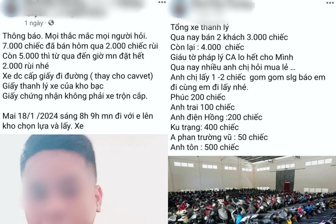 Thanh niên livestream rao bán xe tang vật (ảnh chụp màn hình)