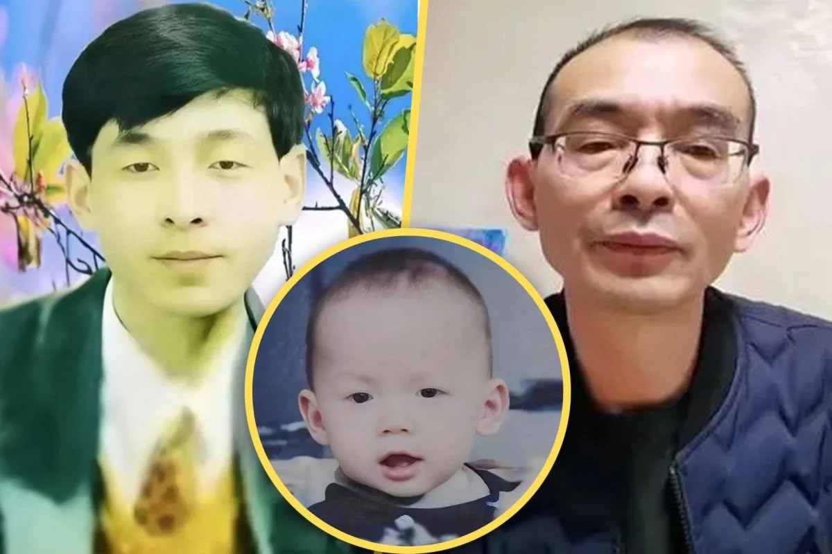 Ông Xie Yue – triệu phú Trung Quốc (ảnh chụp gần đây ở bên phải và thời trẻ ở bên trái) đang tìm con trai (ảnh giữa) bị thất lạc (ảnh: SCMP)