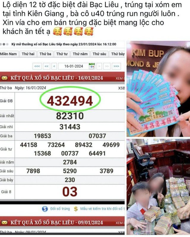 Thông tin 1 khách hàng ở tỉnh Kiên Giang trúng 12 tờ vé số đặc biệt được lan truyền trên mạng xã hội