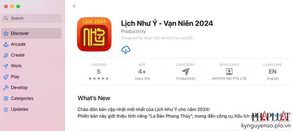 Lịch Như ý - Vạn niên 2024 được cung cấp miễn phí trên các kho ứng dụng. Ảnh: MINH HOÀNG