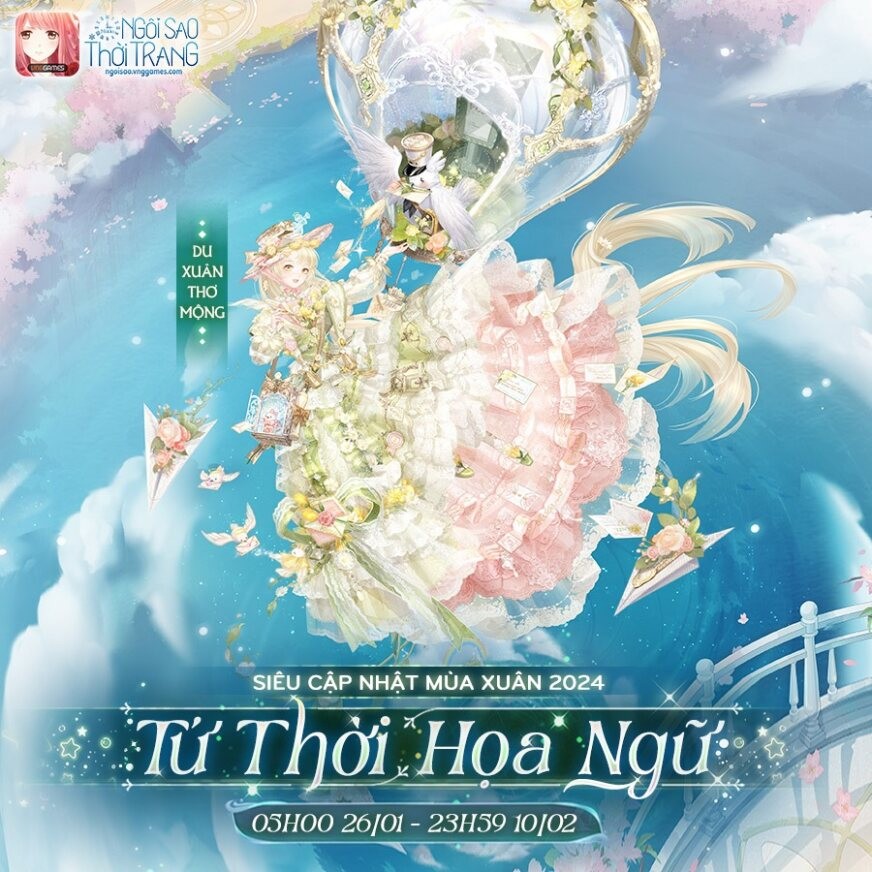 Du Xuân Thơ Mộng với phong cách tiểu thư, được tô điểm với rất nhiều hoa lá dịu dàng của mùa xuân.