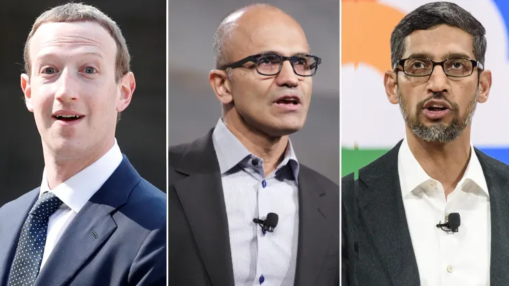 Mark Zuckerberg - CEO Facebook, Satya Nadella - CEO Microsoft, Sundar Pichai - CEO Google (từ trái sang).