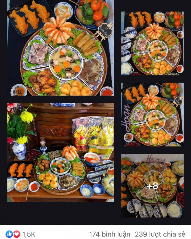 Khắp các hội nhóm, những mâm cỗ cúng nhận được rất nhiều sự yêu thích trên mạng xã hội. (Ảnh: @Vũ Thanh Hoan, @Phạm Thu Huyền)