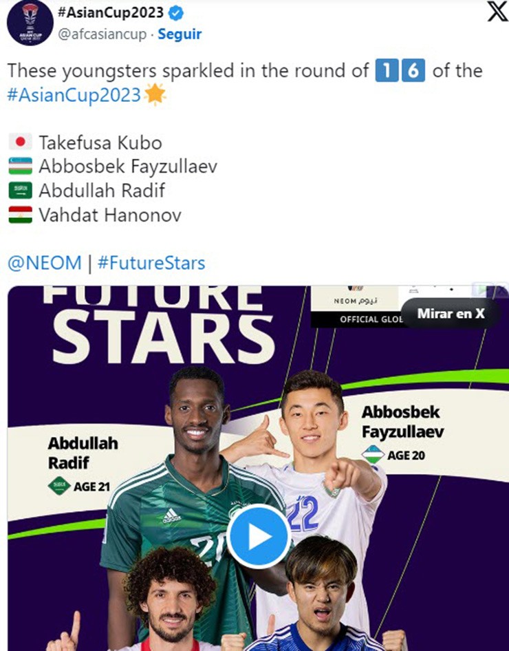 AFC chọn Fayzullaev là một trong 4 sao trẻ&nbsp;để lại dấu ấn ở vòng 1/8 Asian Cup
