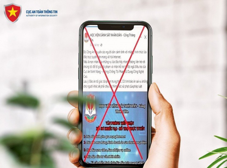 Mạng xã hội Facebook xuất hiện tài khoản giả mạo Học viện Cảnh sát nhân dân - Cổng thông tin hỗ trợ giúp đỡ các nạn nhân bị lừa đảo qua mạng. Ảnh: Cục ATTT.