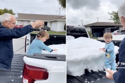 Bạn trẻ - Cuộc sống - Khoảnh khắc đáng yêu của cụ cố chở xe tải tuyết đến cho bé