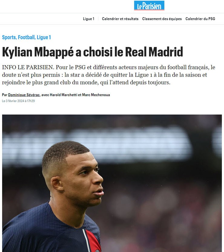 Tờ Le Parisien khẳng định, Mbappe đã "chốt" Real Madrid