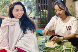 Bạn trẻ - Cuộc sống - "Hoa khôi Wushu" cùng mẹ tự tay gói từng chiếc bánh chưng chuẩn bị Tết
