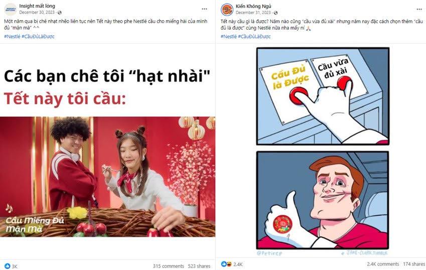 Các trang cộng đồng Facebook hưởng ứng chiến dịch “Cầu Đủ Là Được” của Nestlé. Ảnh: Sưu tầm