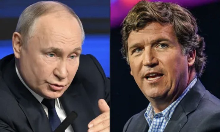 Nhà báo Mỹ&nbsp;Tucker Carlson&nbsp;(phải) thông báo sẽ sớm có cuộc phỏng vấn Tổng thống Nga Vladimir Putin.