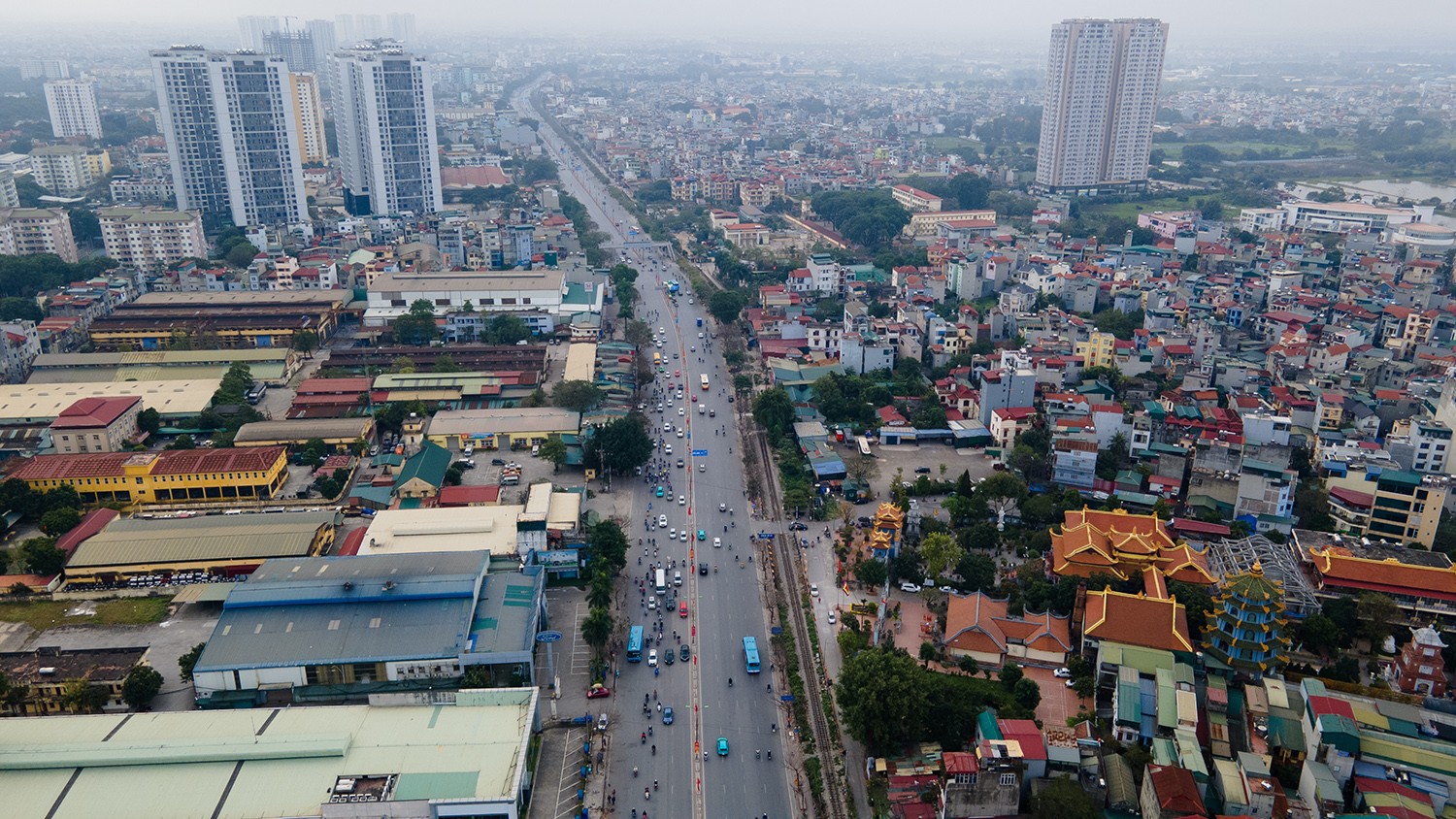 QL1A cũ đoạn qua địa phận huyện Thanh Trì giao thông thông thoáng nhìn từ trên cao