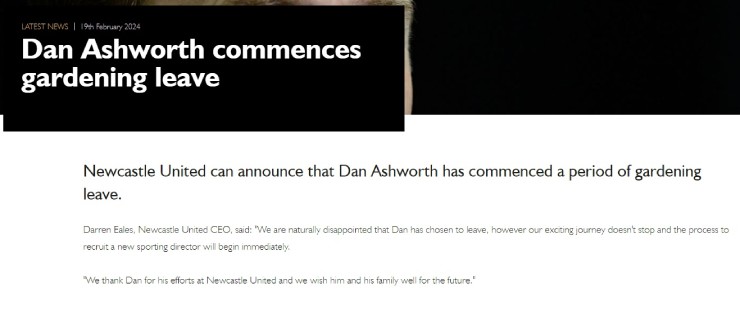 Thông báo cực ngắn gọn của Newcastle về việc Dan Ashworth rời cương vị