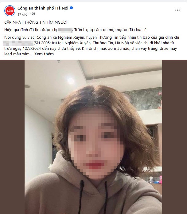 Thông tin đăng tải trên trang Facebook của Công an TP Hà Nội