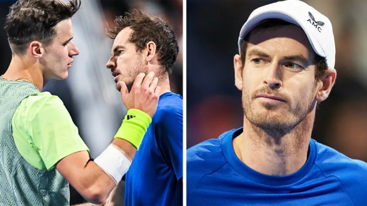 Murray (áo xanh) lẩm bẩm "trận đấu này không dành cho tôi" khi để thua tay vợt 18 tuổi tại Qatar Open