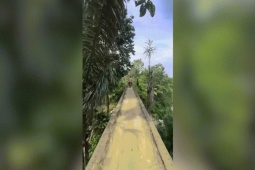 Xe máy - Xe đạp - Clip: "Rợn tóc gáy" với pha qua cầu trên thác nước