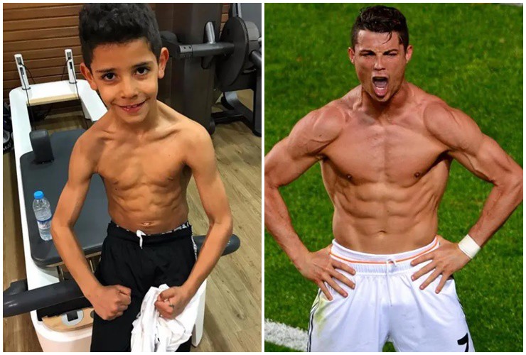 Cristiano Ronaldo Jr. đúng chuẩn bản sao của bố.