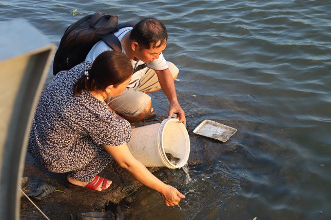 Người dân đã tùy tâm mua một số lượng các loại cá ở các điểm bán gần bến đò và mang đến mé sông Sài Gòn để thả xuống.