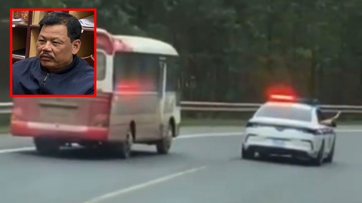 Tài xế xe khách cố tình trốn tránh, không chấp hành hiệu lệnh của tổ công tác (hình ảnh cắt từ video của lực lượng chức năng) và đối tượng Nguyễn Văn Giang (ảnh nhỏ).