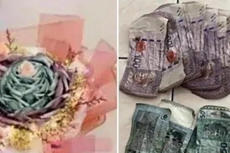 Chồng đặt làm bó hoa tiền trị giá 25 triệu tặng vợ, khi vợ gỡ ra thấy số tiền ít hơn hẳn