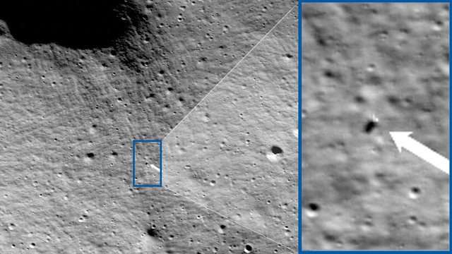 Các hình ảnh từ nhóm Camera Tàu quỹ đạo Trinh sát Mặt trăng của NASA xác nhận Odysseus đã hoàn thành việc hạ cánh ở tọa độ 80,13°Nam và 1,44°Đông, độ cao 2.579 m - Ảnh: NASA