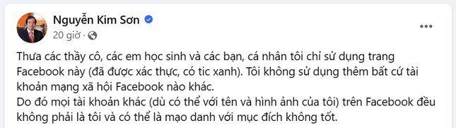 Bộ trưởng Giáo dục Nguyễn Kim Sơn bị mạo danh trên Facebook - 1