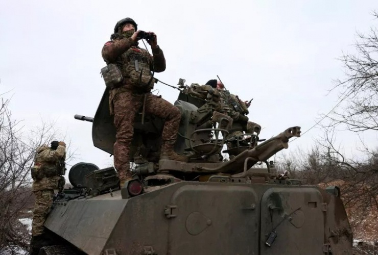 Binh sĩ Ukraine đóng quân ở Donetsk ngày 20/2. Ảnh: Newsweek