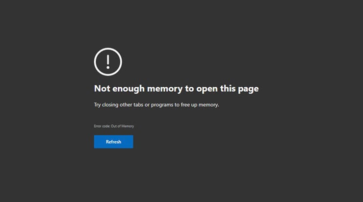 Sự cố báo lỗi bộ nhớ và không thể tải trang web của Edge.