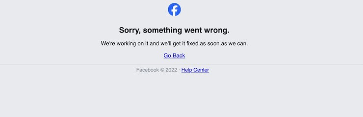 Thông báo lỗi khi truy cập Facebook bằng trình duyệt web.