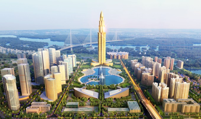 Phối cảnh tháp tài chính 108 tầng của dự án thành phố thông minh. Ảnh: Chủ đầu tư cung cấp
