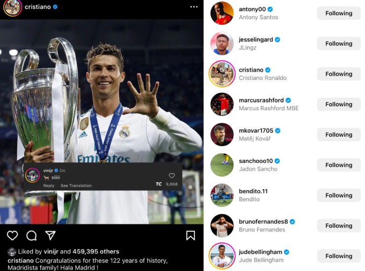 Dàn sao MU, Real "thả tim" bài viết chúc mừng đội chủ sân Bernabeu tròn 122 năm tuổi của Ronaldo