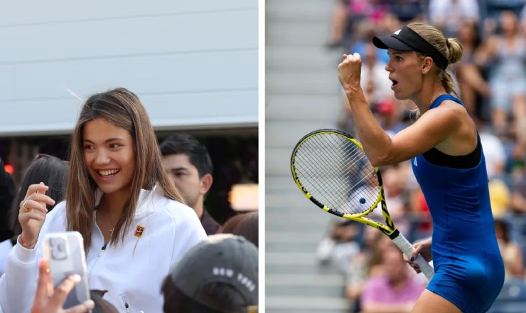 Raducanu (trái) và Wozniacki (phải) nằm trong top 300 WTA cùng vượt qua đối thủ xếp hạng cao hơn, giành vé vào vòng 2 Indian Wells