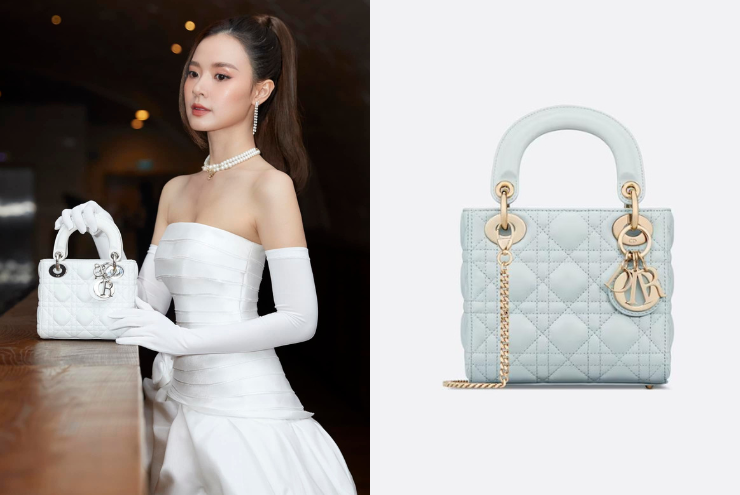 Một mẫu túi Lady Dior khác cũng rất được sao phim Khi ta 25 yêu thích. Mẫu túi này cũng nổi bật với&nbsp;họa tiết quả trám thương hiệu của nhà mốt Pháp, có giá hơn 120 triệu đồng.