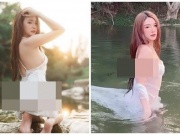 Bạn trẻ - Cuộc sống - Ngượng chín mặt trước hot girl diện váy mỏng tang, đi tắm suối