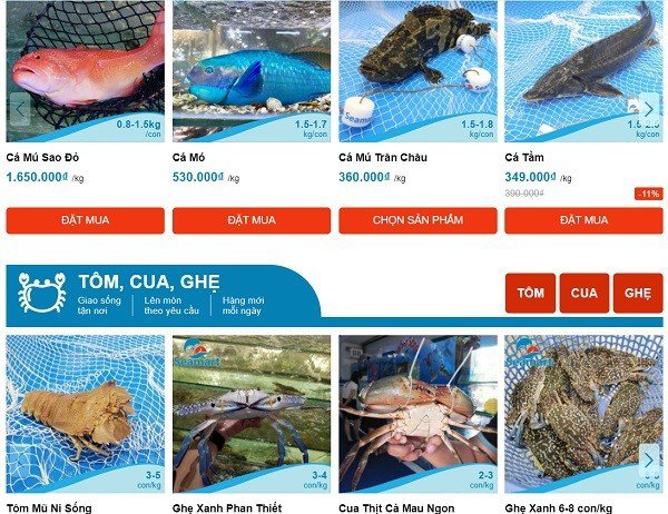 &nbsp;Các mặt hàng hải sản bán trên mạng rất đa dạng