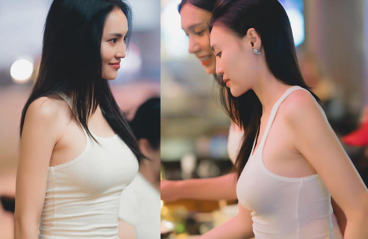 Mới đây trên trang Facebook cá nhân, Ninh Dương Lan Ngọc gây chú ý khi đăng tải loạt ảnh diện tank top màu trắng, phối cùng chân váy jeans khi đi ăn tối với dàn các chị đẹp tại ''Tỷ tỷ đạp gió rẽ sóng''. 
