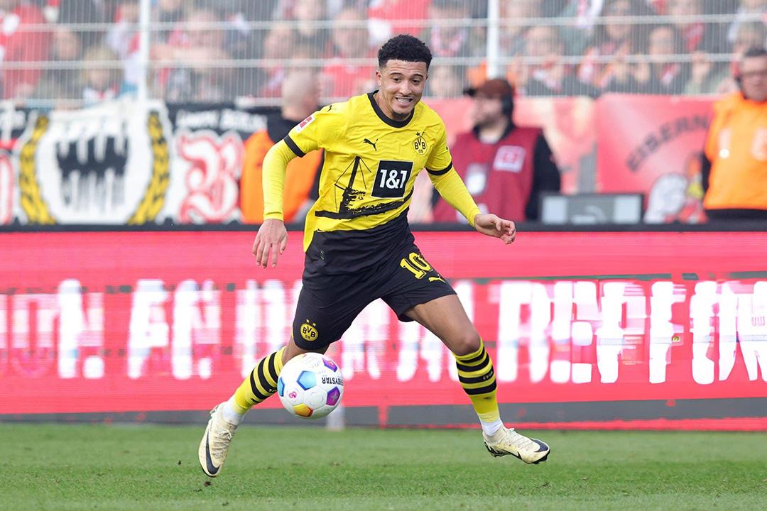 Jadon Sancho vừa ghi bàn thắng đầu tiên kể từ khi trở lại khoác áo Dortmund. (Ảnh: Sebastian El-Saqqa - firo sportphoto/Getty)