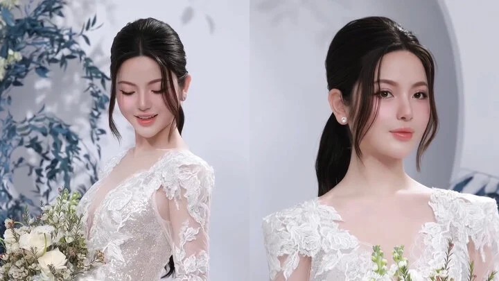 Vợ Quang Hải gây chú ý với gương mặt như "búp bê sống" đi thử áo cưới - 2