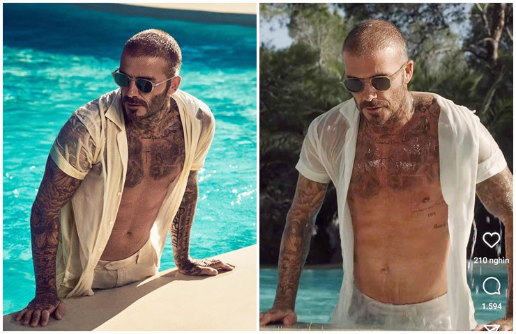 Beckham cởi áo khoe bộ ngực săn chắc.